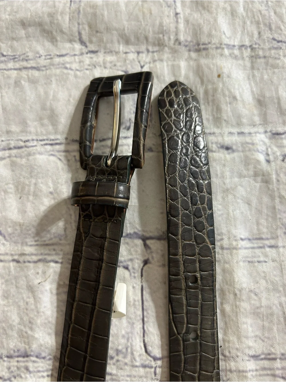 TALBOTS BROWN WITH STITCHING LEATHER AND OLIVE CROC LEATHER ITALY MADE BELTS S/X